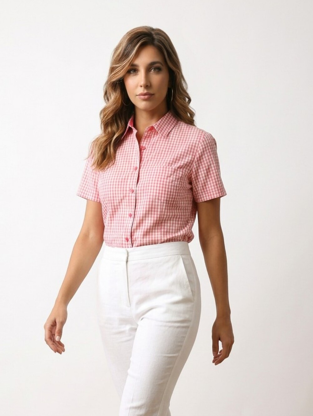 Courtenay Pink Gingham Short Sleeve Button-Down Shirt